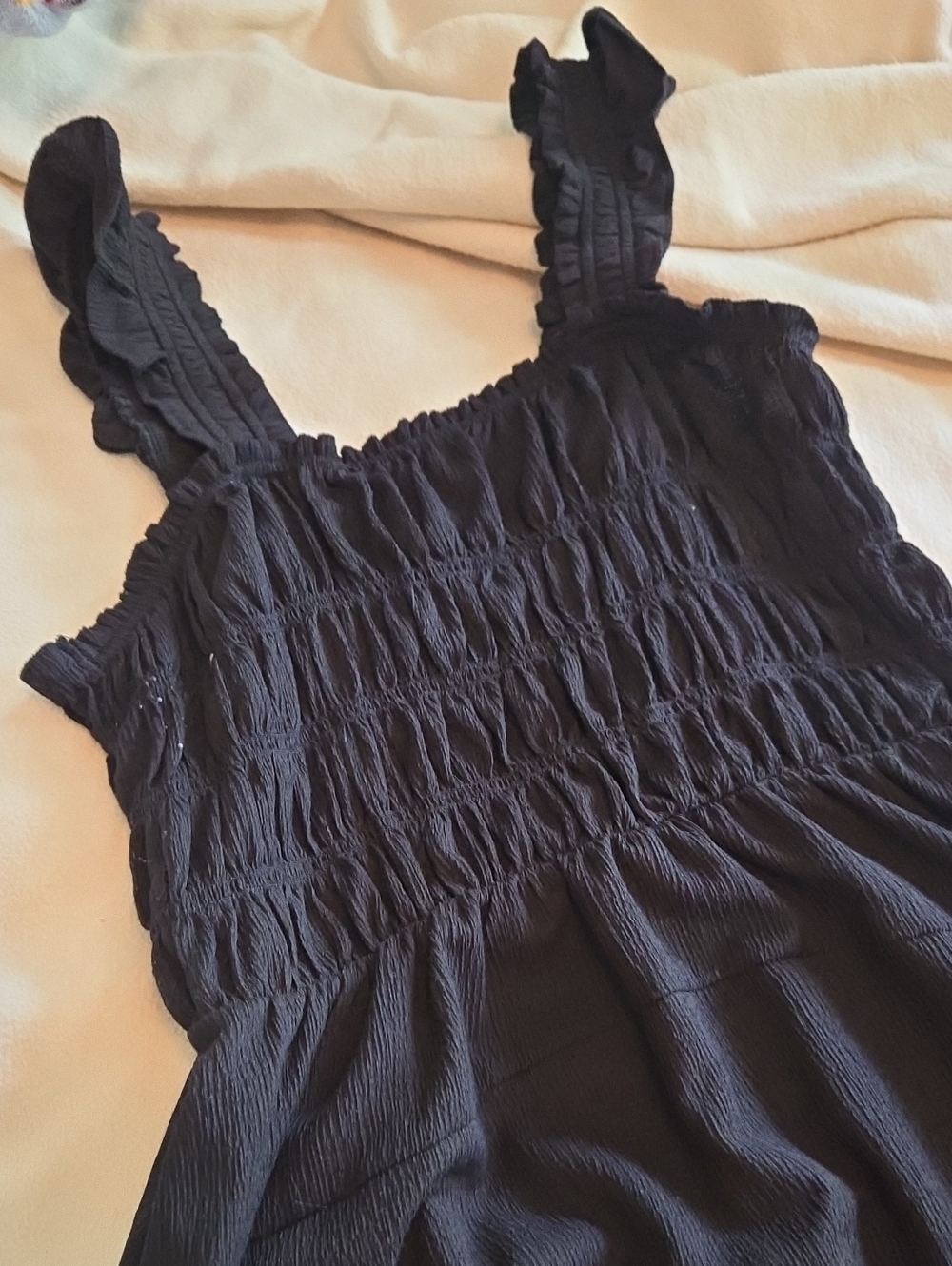 Old Navy Black Smocked Midi Dress with Ruffled Straps